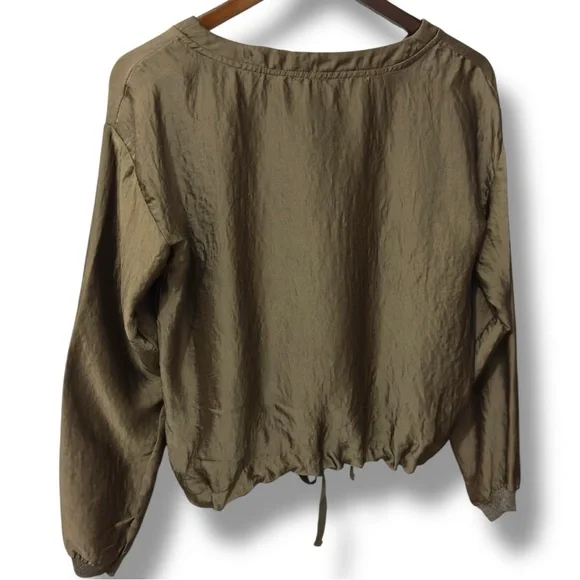 Zara | NWOT Morocco Olive Drawstring Hem Long Sleeve Top (size S) - Picture 3 of 10